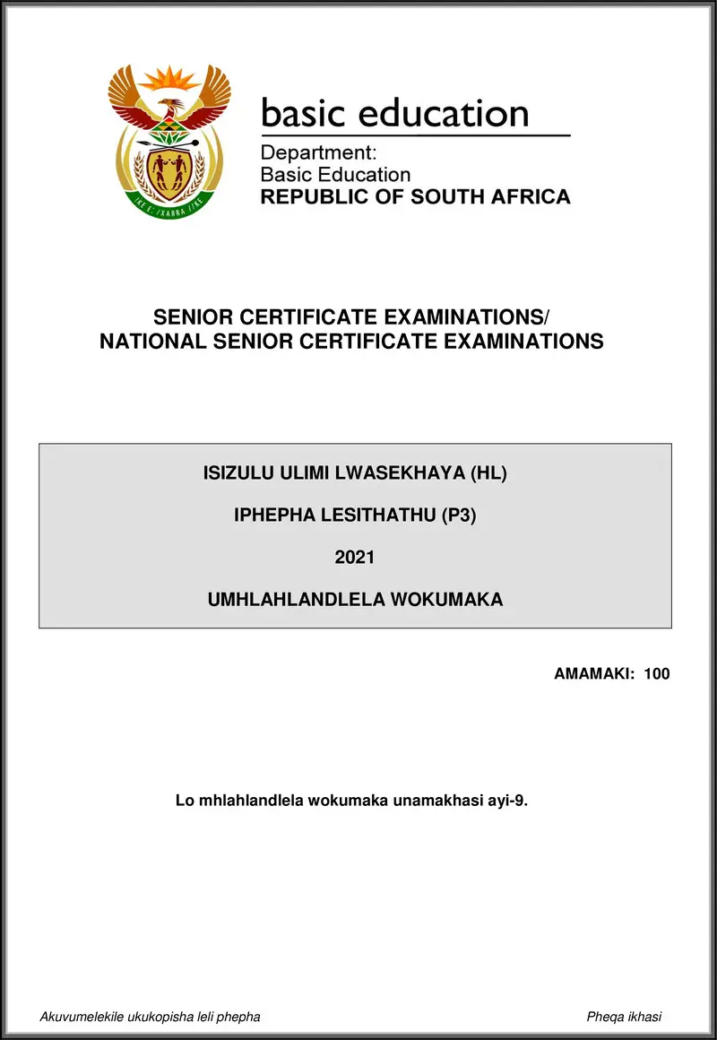 Isizulu Hl P3 May June 2021 Mg Gr12