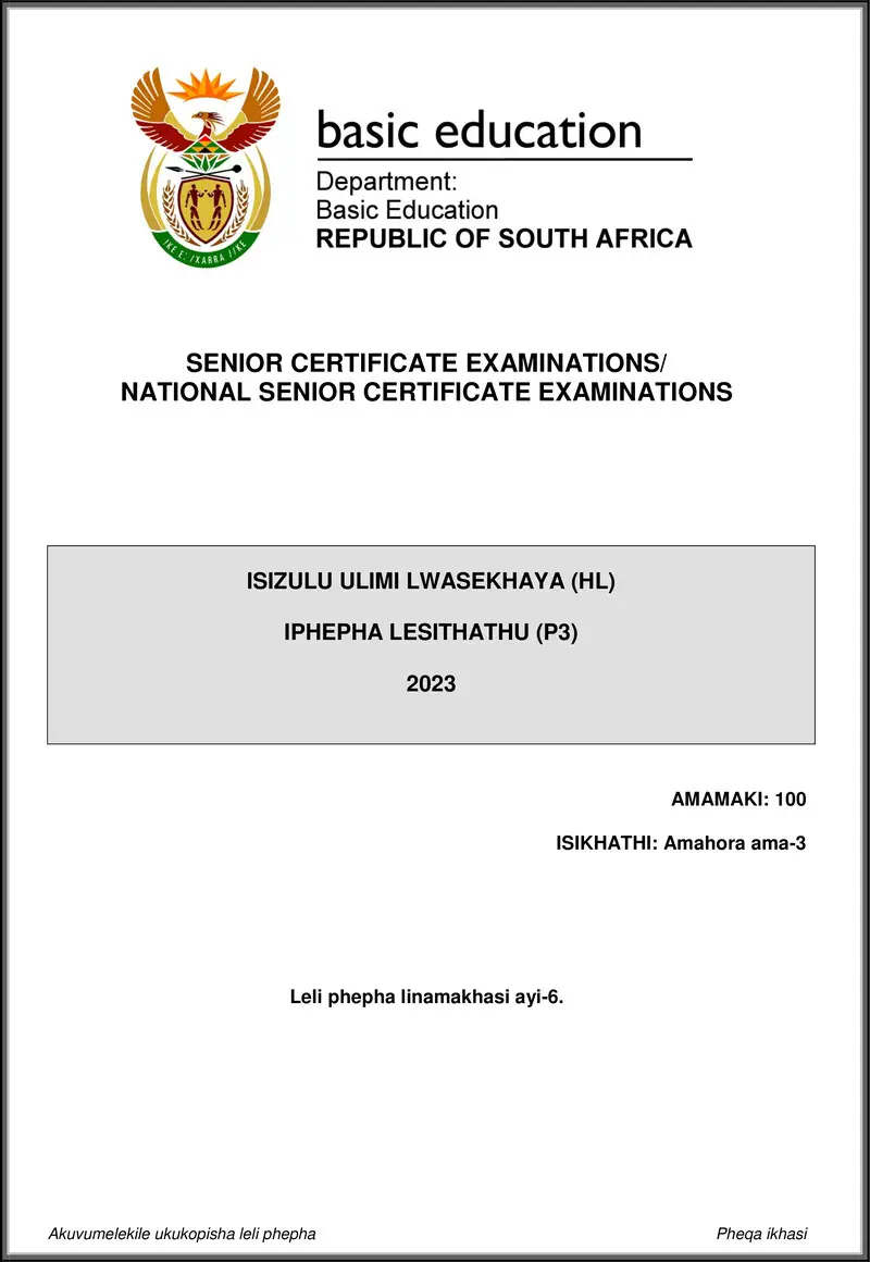 Grade 12 isiZulu past paper 2023 – isizulu hl p3 may june 2023 gr12