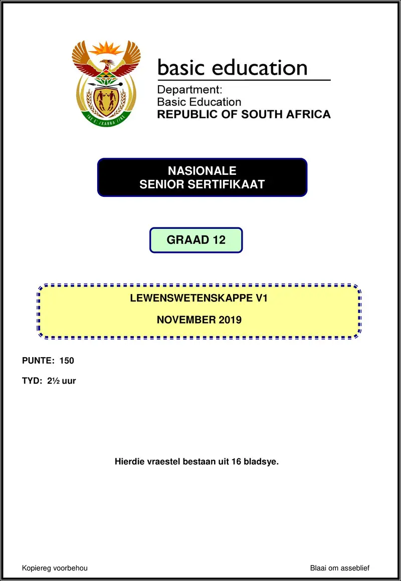 Grade 12 Life Sciences past paper 2019 – life sciences p1 nov 2019 afr gr12