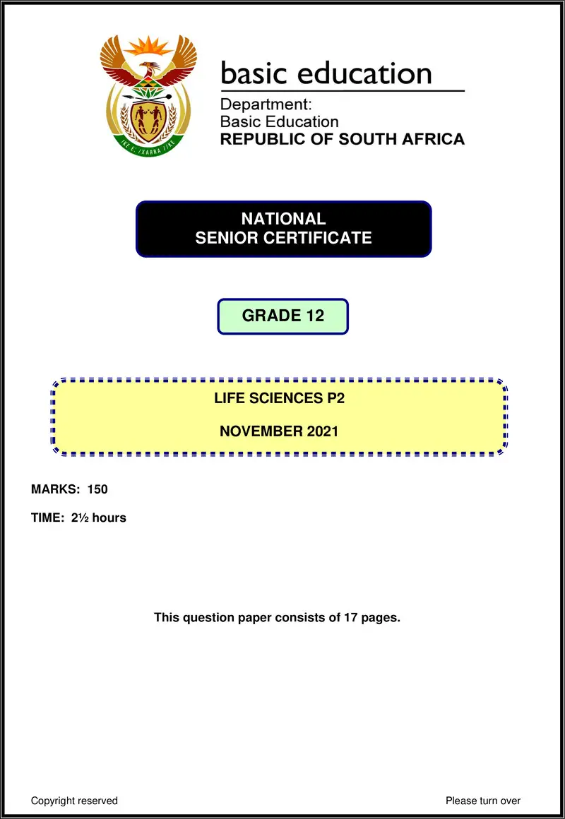 Grade 12 Life Sciences past paper 2021 – life sciences p2 nov 2021 eng gr12