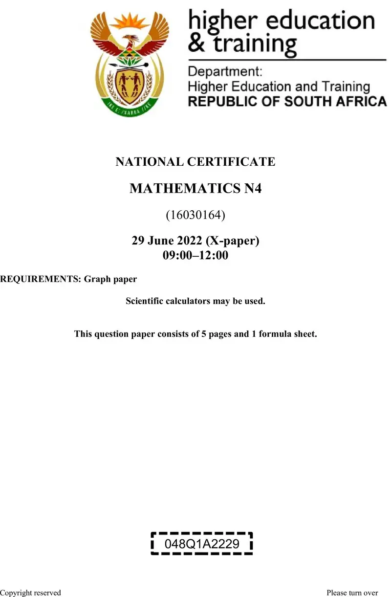 T1020 Mathematics N4 QP Aug 2022
