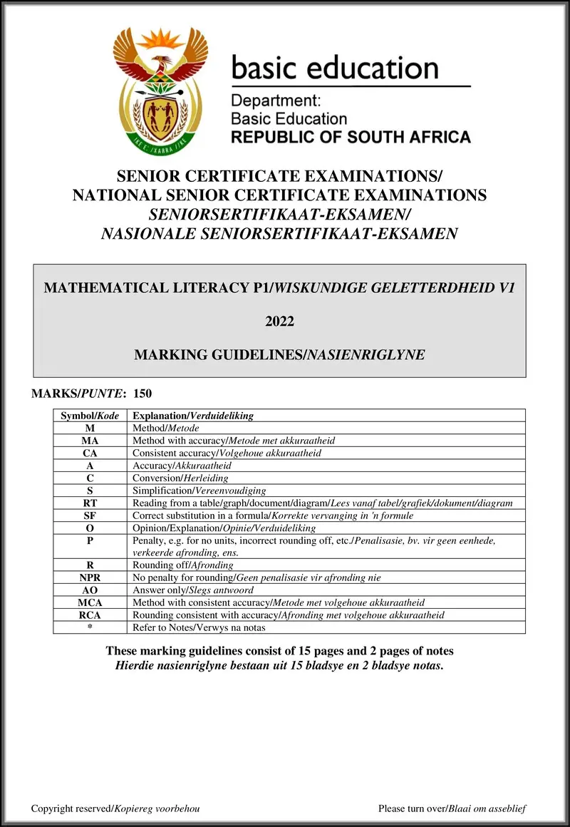 Mathematical Literacy P1 May June 2022 Mg Afr Eng Gr12