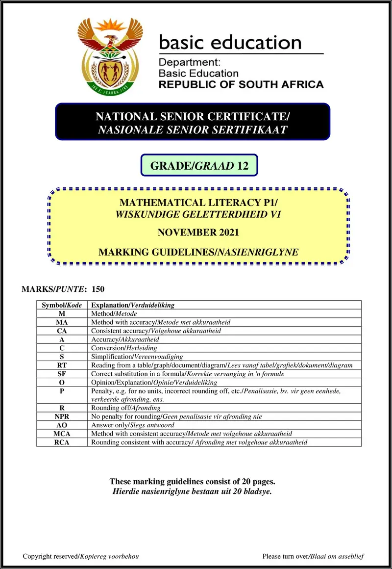 Mathematical Literacy P1 Nov 2021 Mg Afr Eng Gr12