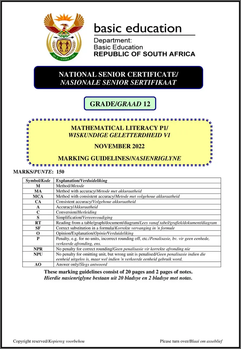 Mathematical Literacy P1 Nov 2022 Mg Afr Eng Gr12