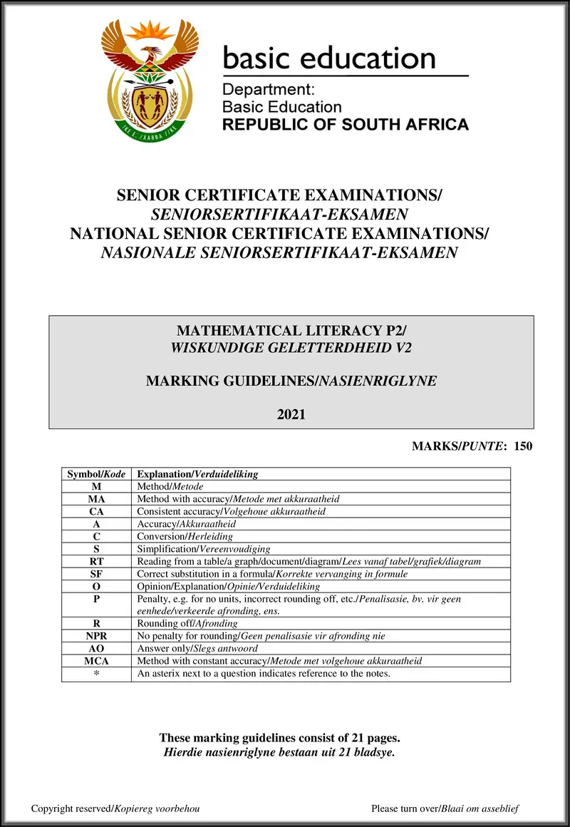 Mathematical Literacy P2 May June 2021 Mg Afr Eng Gr12