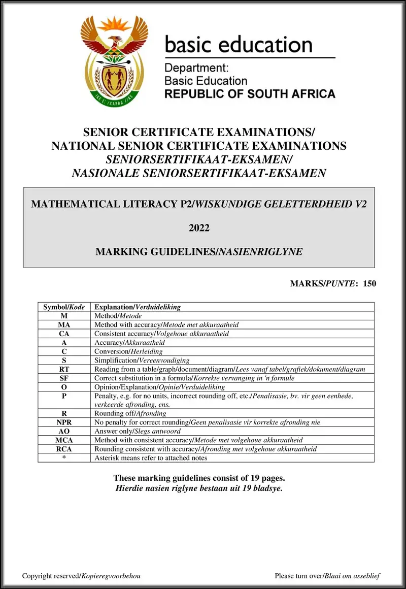 Mathematical Literacy P2 May June 2022 Mg Afr Eng Gr12
