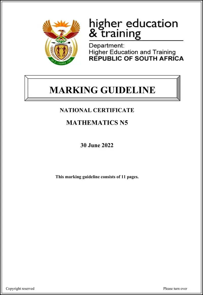 T1030 Mathematics N5 Aug Memo 2022