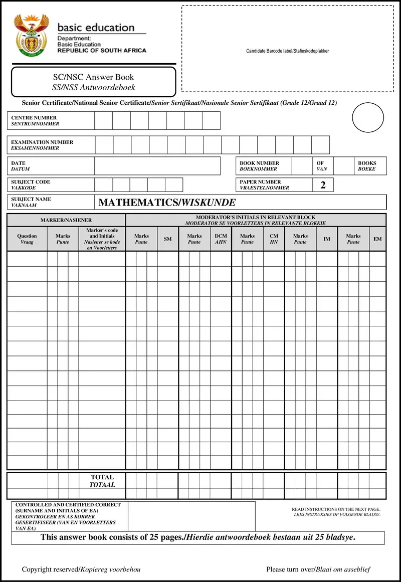 Mathematics P2 May June 2019 Answer Book Afr Eng Gr12