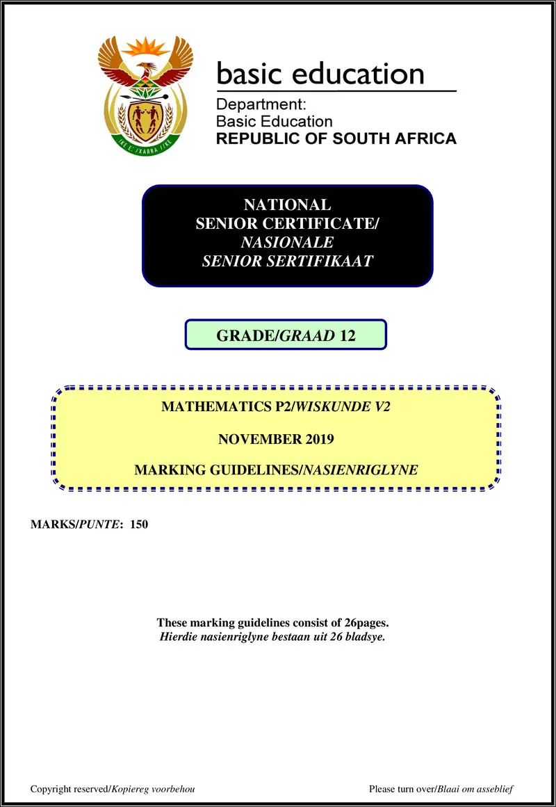 Mathematics P2 Nov 2019 Memo Afr Eng Gr12