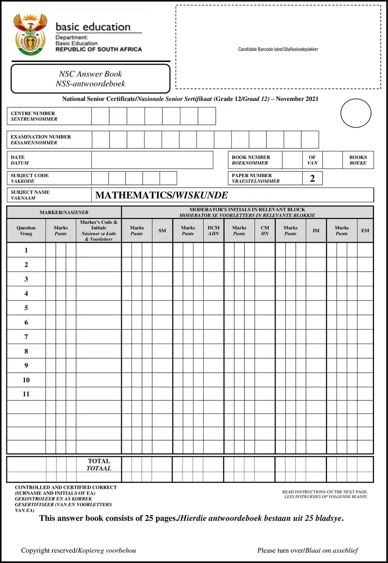 Mathematics P2 Nov 2021 Answer Book Eng Afr Gr12