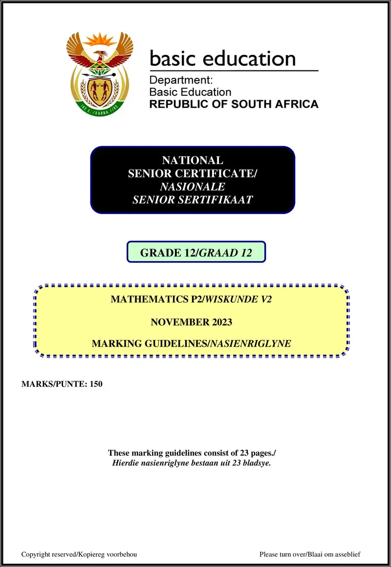 Grade 12 Mathematics past paper 2023 – mathematics p2 nov 2023 mg afr eng gr12