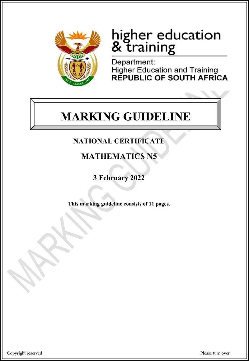 T1030 Mathematics N5 MEMO April 2022 preview