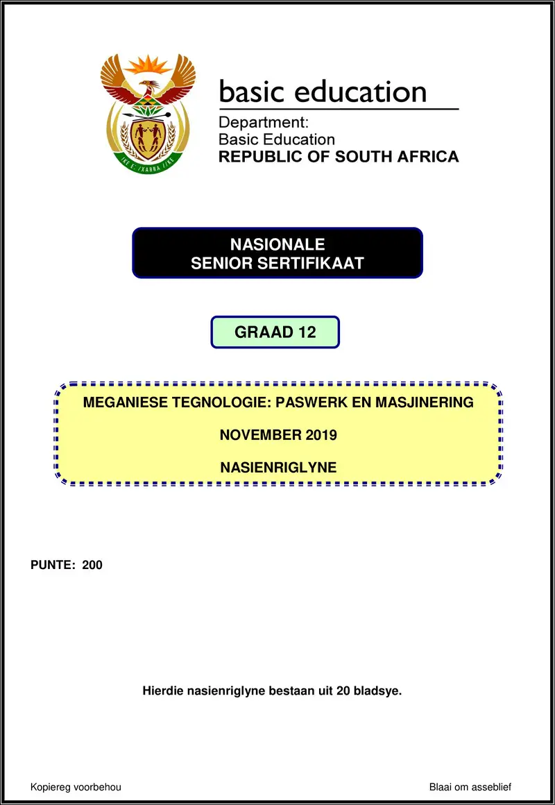 Mechanical Technology Nov 2019 Fitting Machining Memo Afr Gr12
