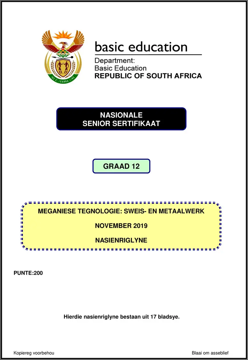 Mechanical Technology Nov 2019 Welding Memo Afr Gr12