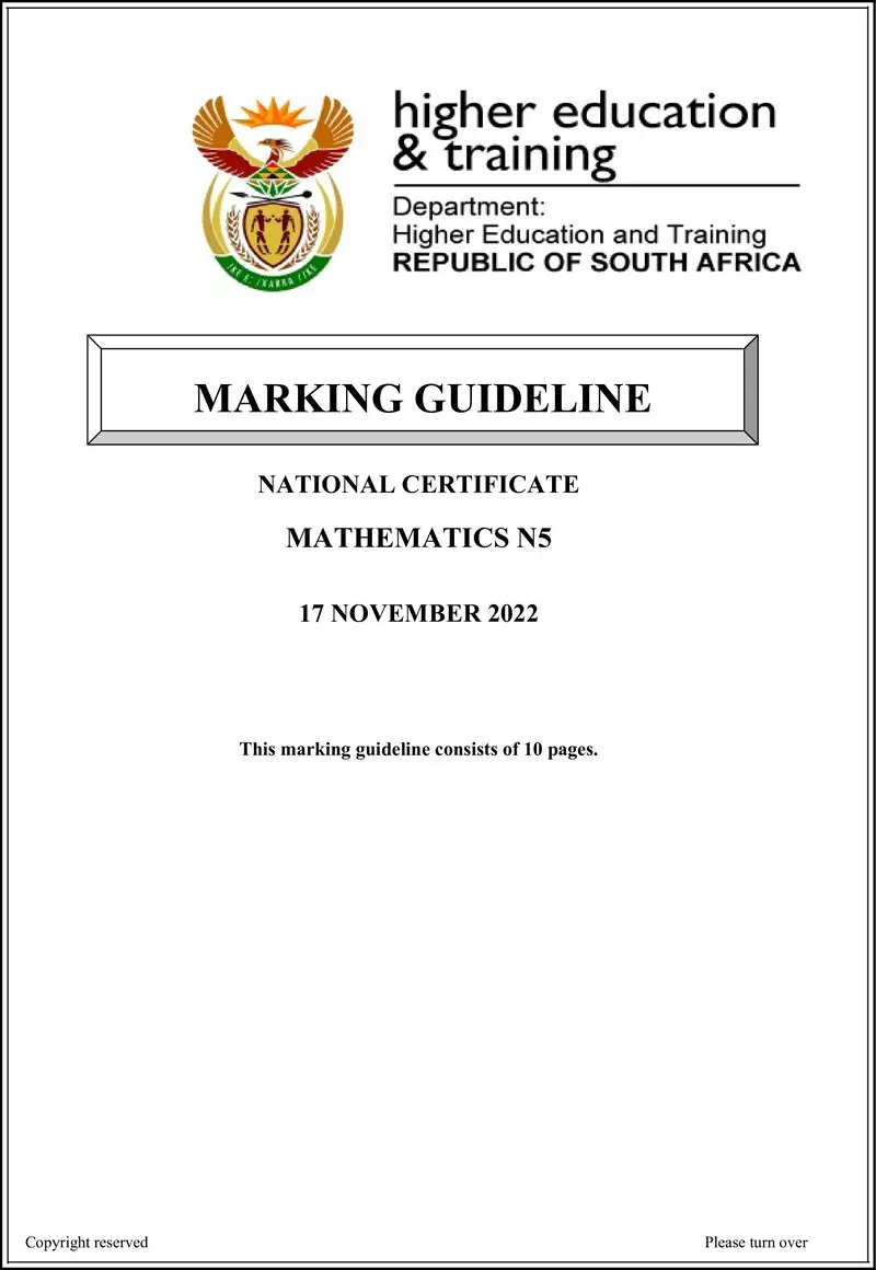 T1030 Mathematics N5 Memo Nov 2022