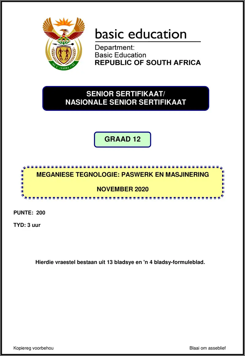 Mechanical Technology Nov 2020 Fitting Machining Afr Gr12