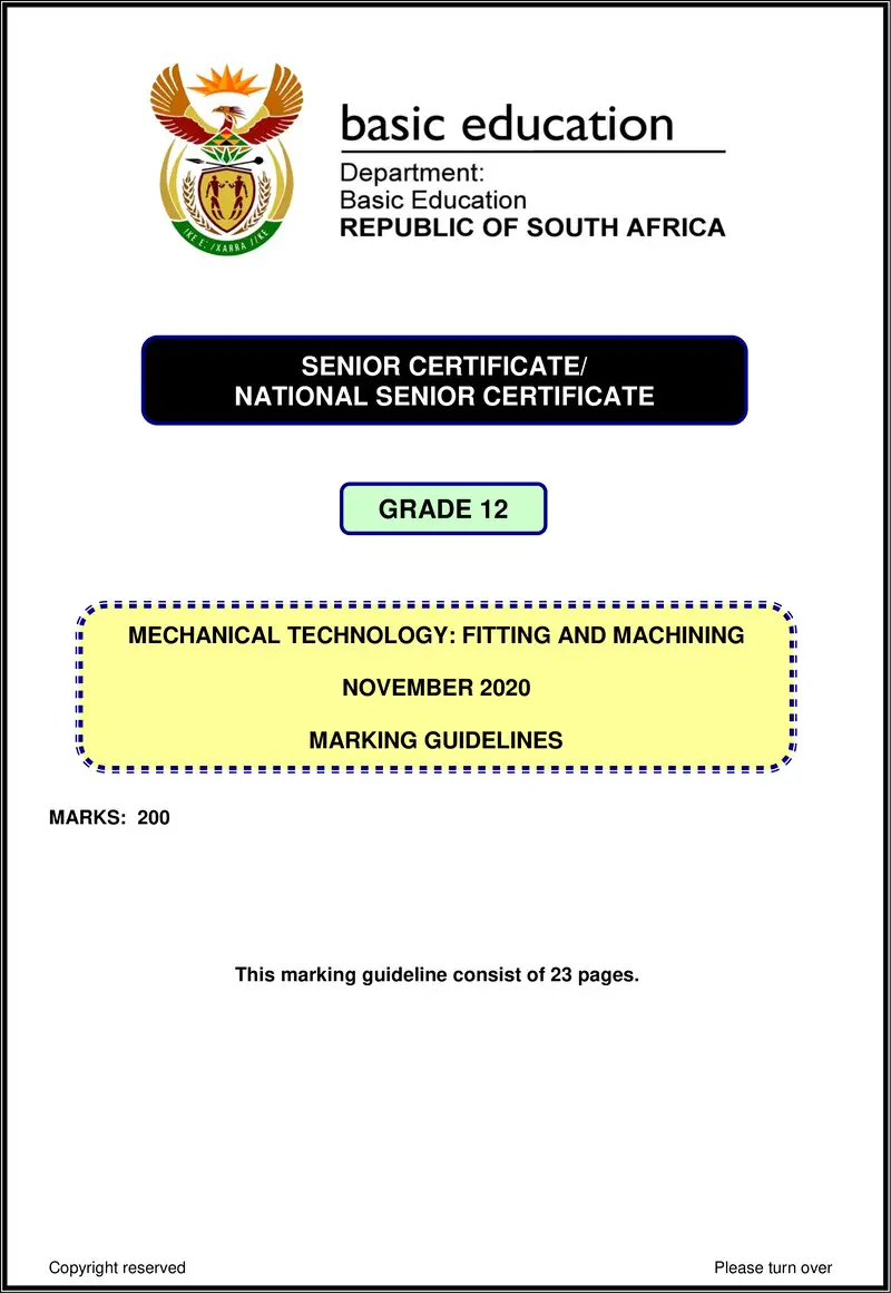 Mechanical Technology Nov 2020 Fitting Machining Memo Eng Gr12