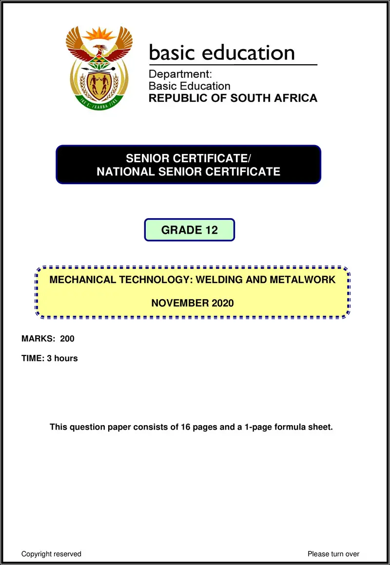Mechanical Technology Nov 2020 Welding Metalwork Eng Gr12