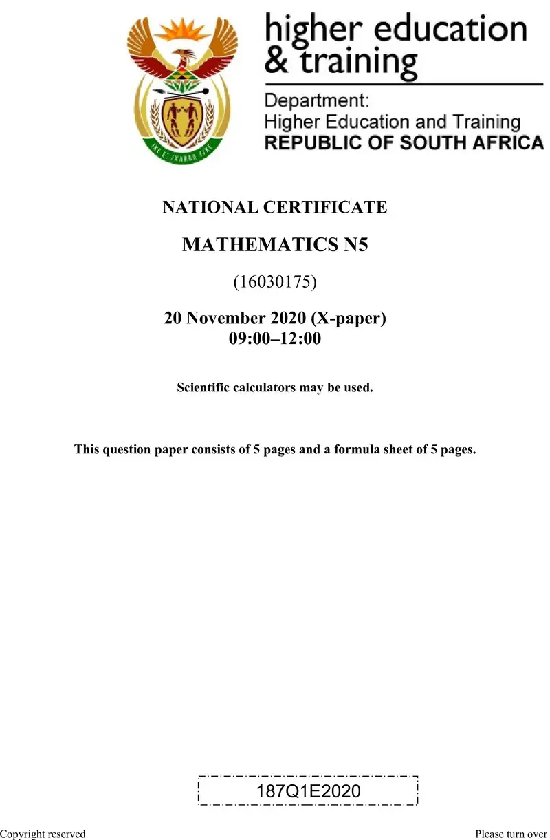 T1030 Mathematics N5 QP Aug 2020