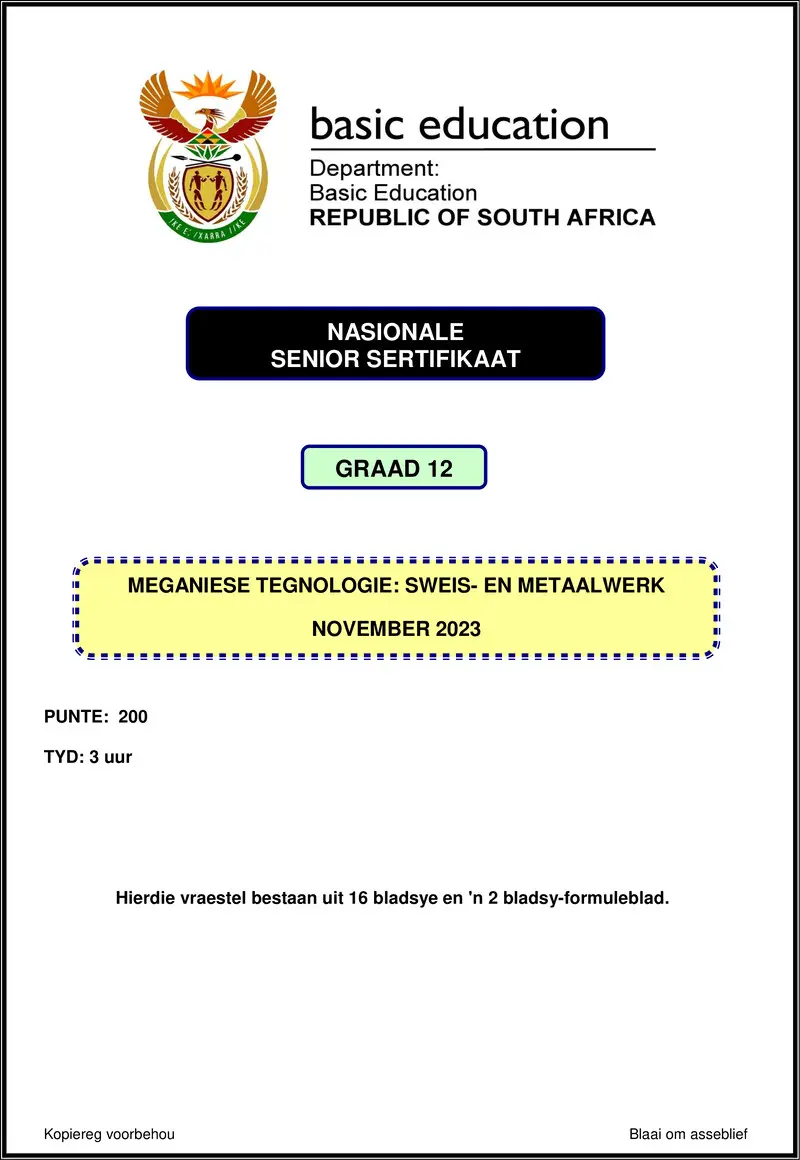 Mechanical Technology Nov 2023 Welding Metal Work Afr Gr12