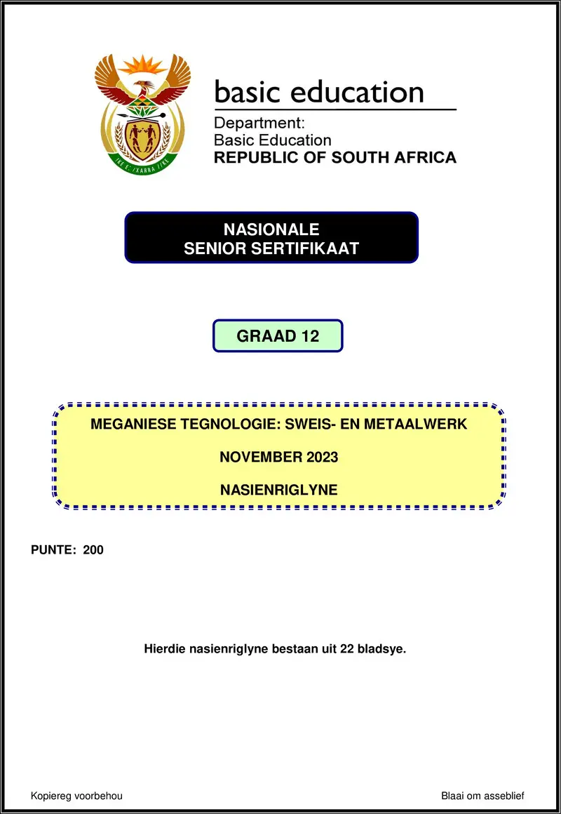 Mechanical Technology Nov 2023 Welding Metal Work Mg Afr Gr12