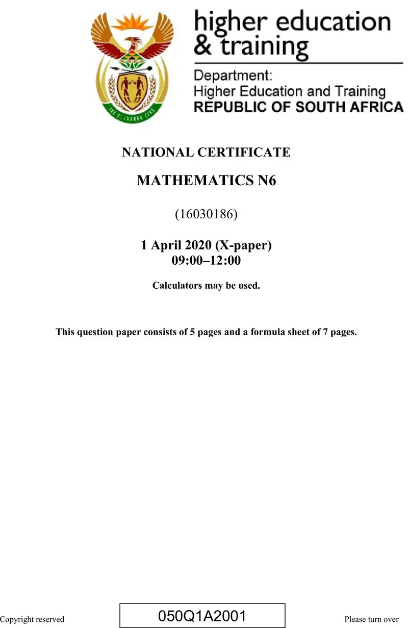 T1040 Mathematics N6 April QP 2020