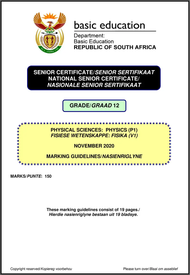 Physical Sciences P1 Nov 2020 Eng Afr Memo Gr12