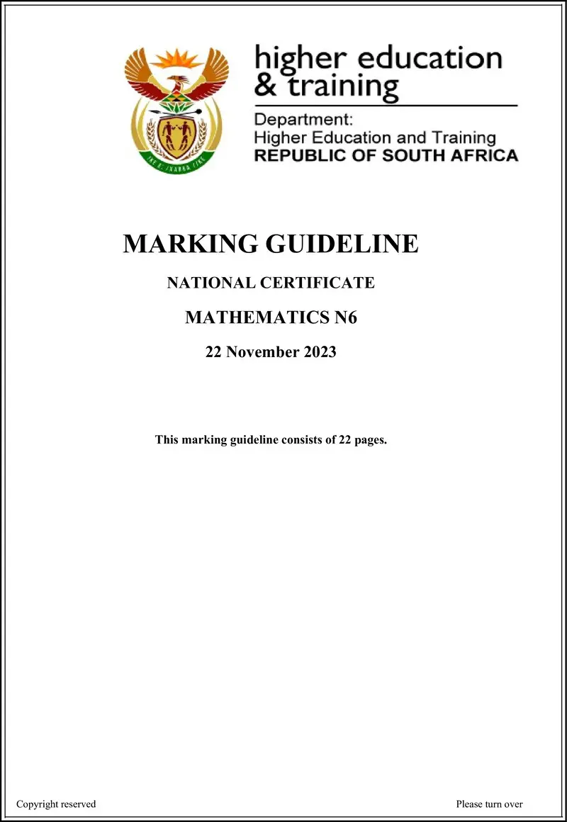 T1040 Mathematics N6 Nov MEMO 2023 preview