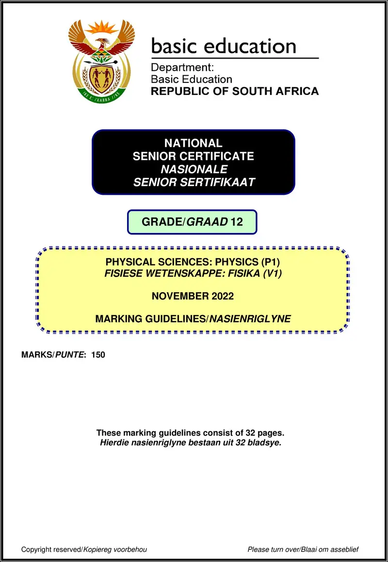 Physical Sciences P1 Nov 2022 Mg Afr Eng Gr12