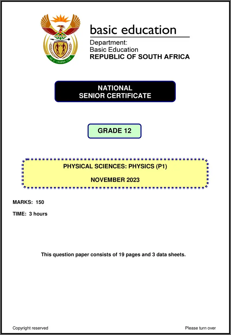 Physical Sciences P1 Nov 2023 Eng Gr12