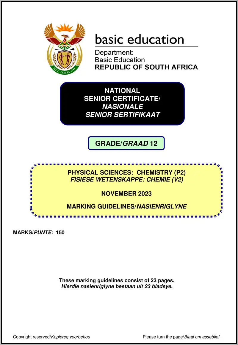 Grade 12 Physical Sciences past paper 2023 – physical sciences p2 nov 2023 mg afr eng gr12