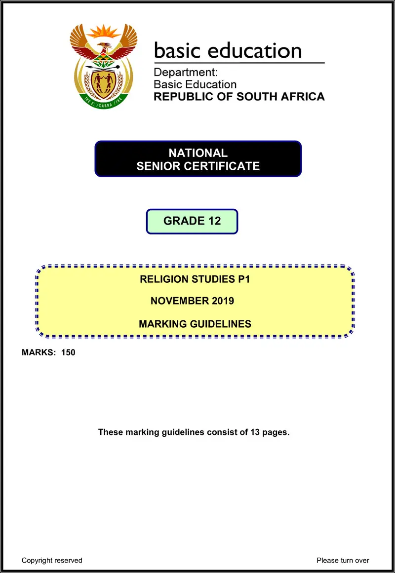 Religion Studies P1 Nov 2019 Memo Eng Gr12