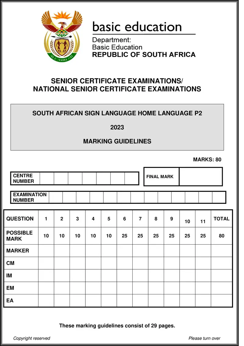 Grade 12 South African Sign Language past paper 2023 – sasl hl p2 may june 2023 mg gr12