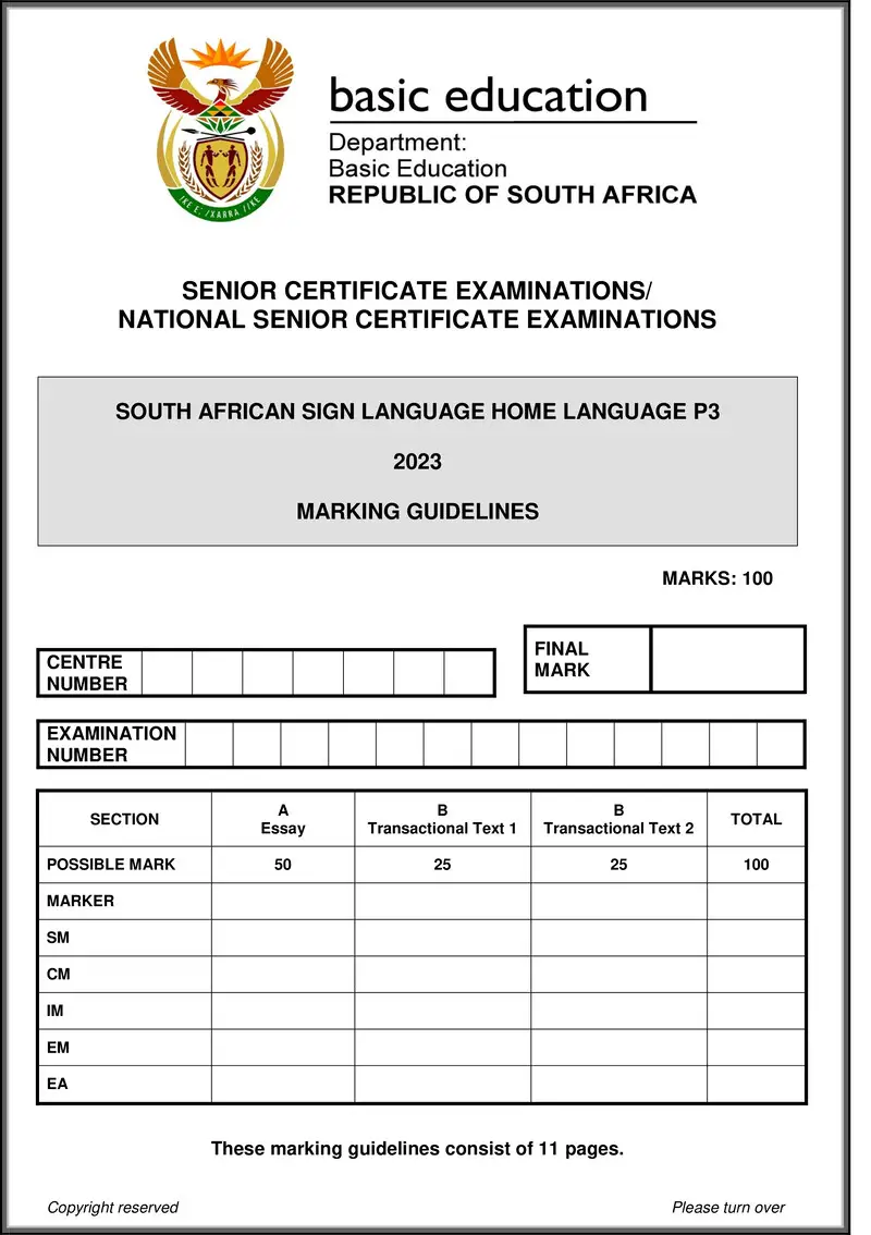 Grade 12 South African Sign Language past paper 2023 – sasl hl p3 may june 2023 mg gr12