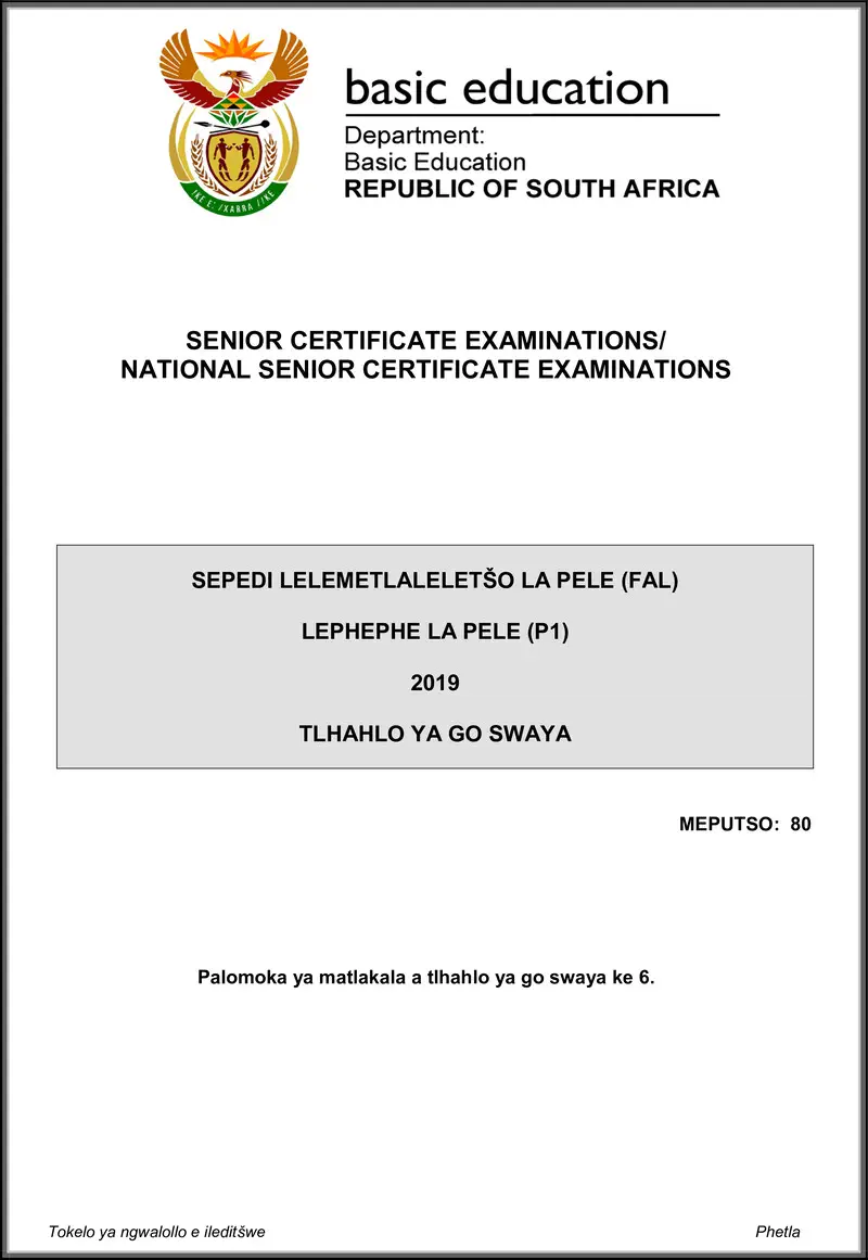 Sepedi Fal P1 May June 2019 Memo Gr12