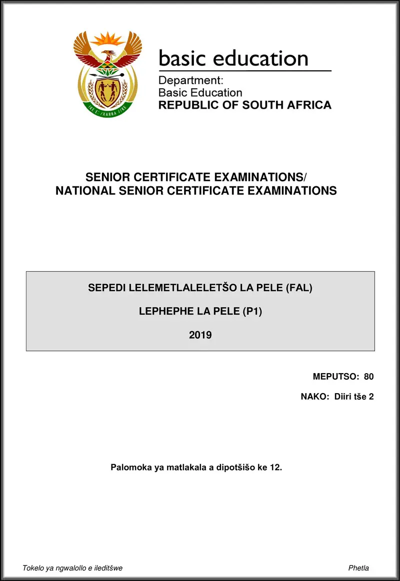 Sepedi Fal P1 May June 2019 Gr12
