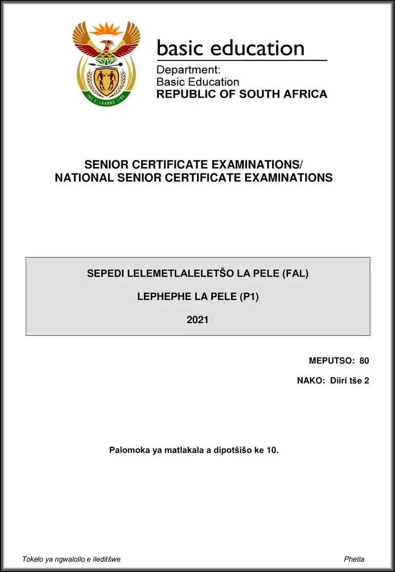 Grade 12 Sepedi past paper 2021 – sepedi fal p1 may june 2021 gr12