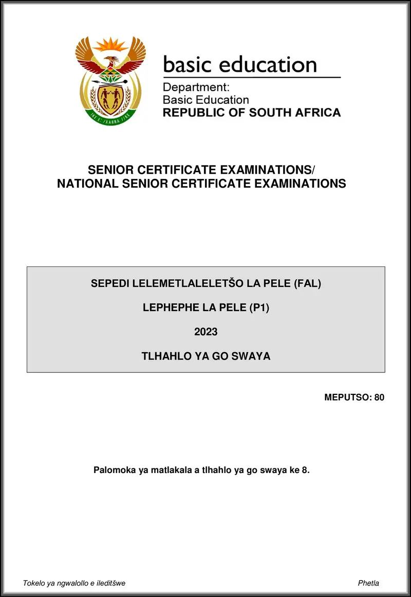 Grade 12 Sepedi past paper 2023 – sepedi fal p1 may june 2023 mg gr12