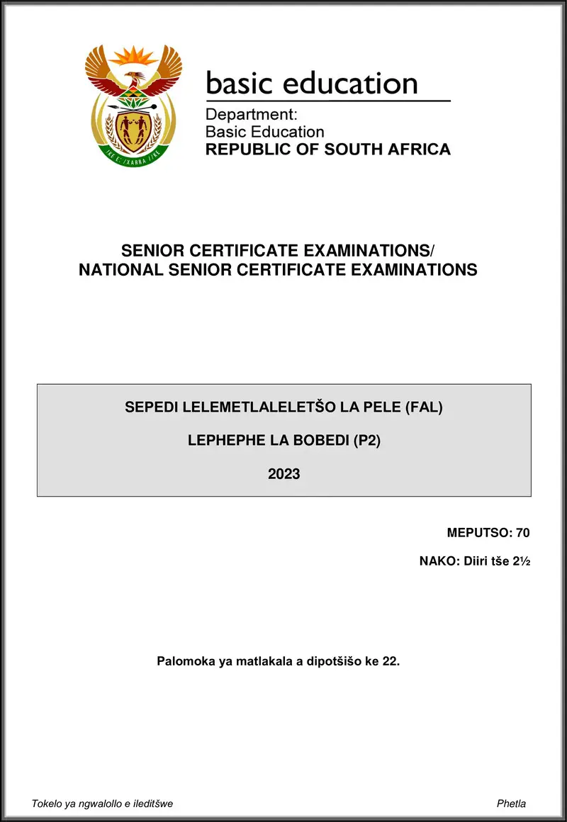 Grade 12 Sepedi past paper 2023 – sepedi fal p2 may june 2023 gr12