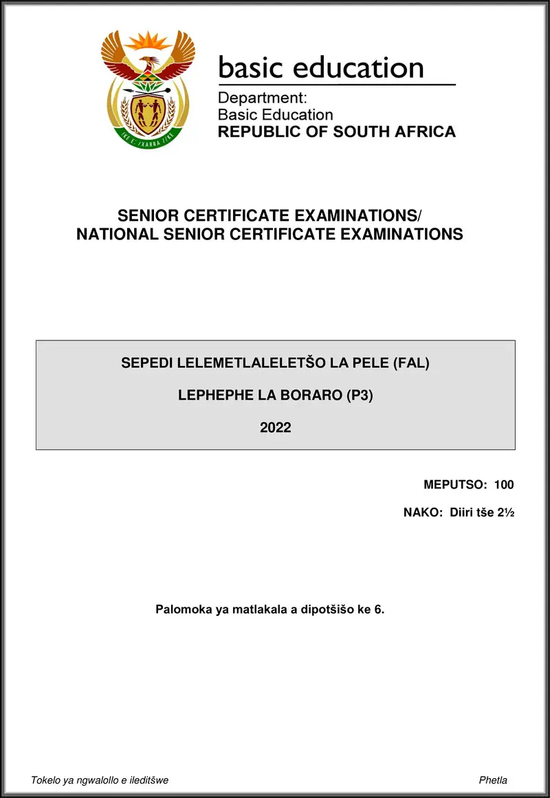 Sepedi Fal P3 May June 2022 Gr12