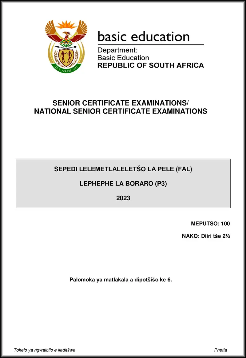 Grade 12 Sepedi past paper 2023 – sepedi fal p3 may june 2023 gr12