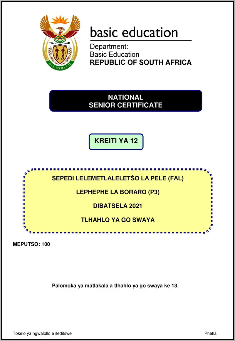 Grade 12 Sepedi past paper 2021 – sepedi fal p3 nov 2021 mg gr12