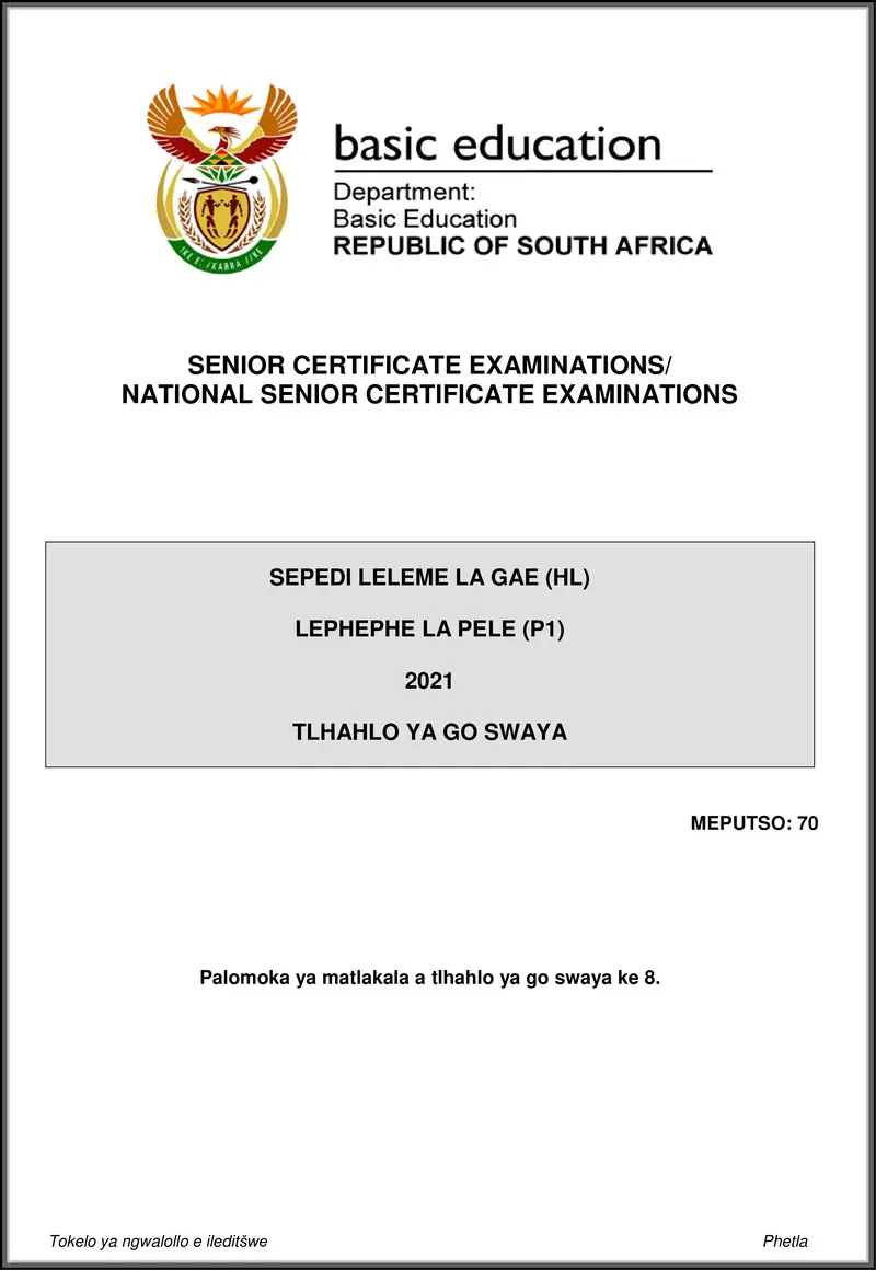 Sepedi Hl P1 May June 2021 Mg Gr12