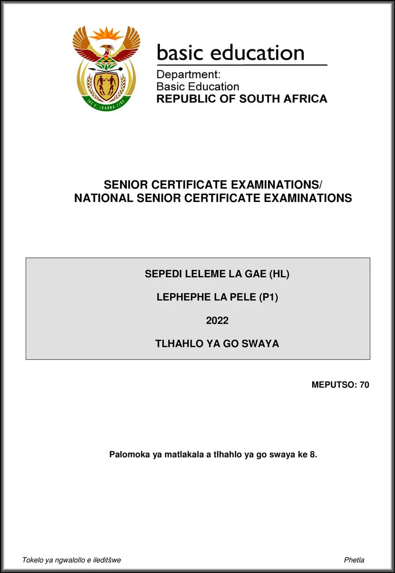 Sepedi Hl P1 May June 2022 Mg Gr12