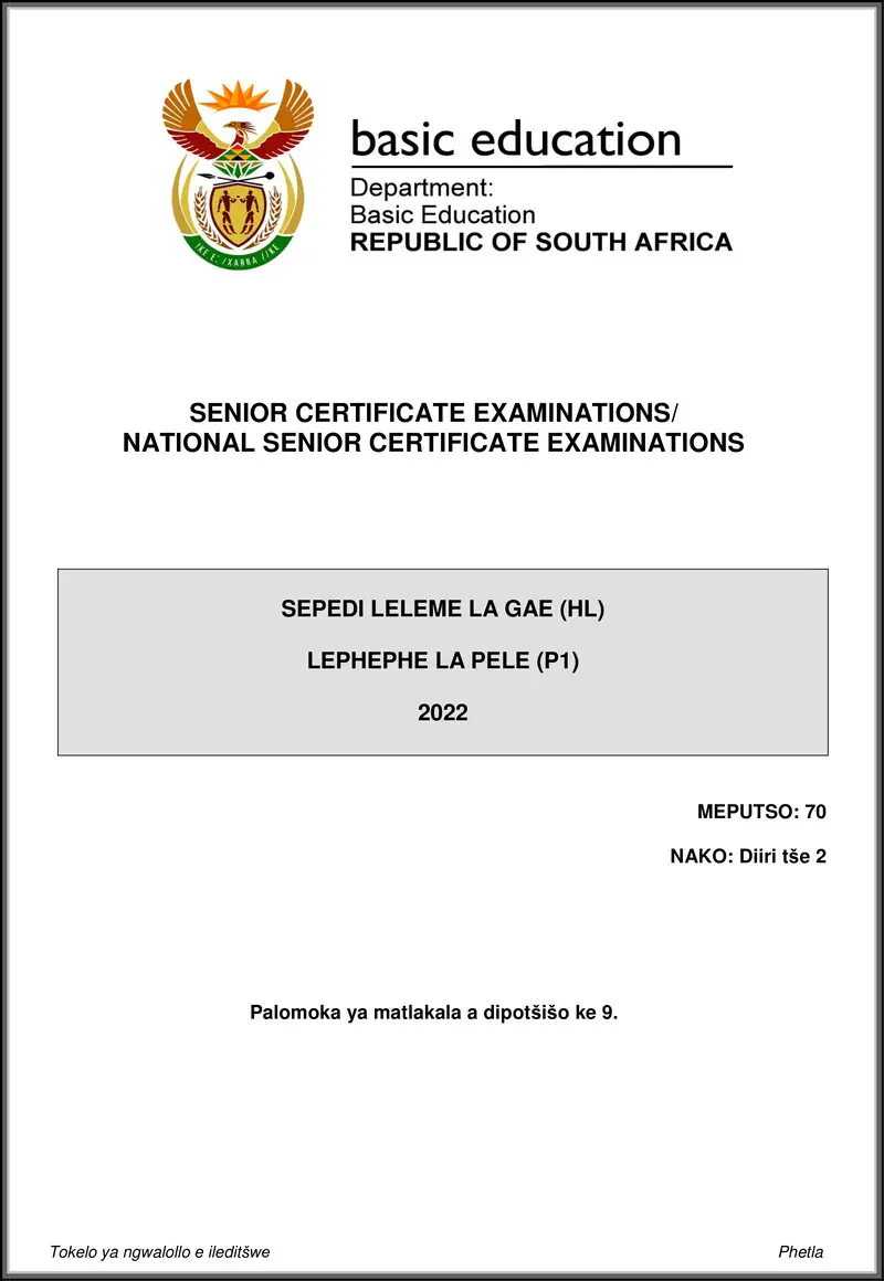 Sepedi Hl P1 May June 2022 Gr12