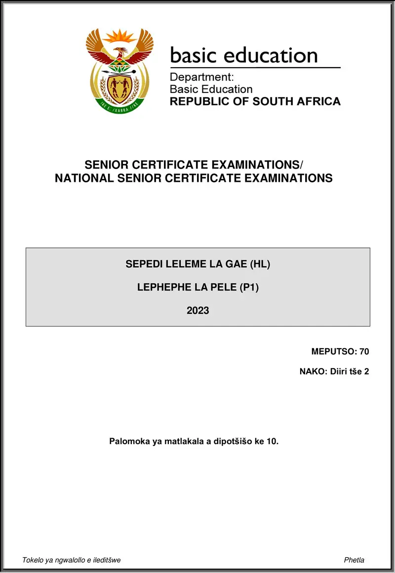 Sepedi Hl P1 May June 2023 Gr12