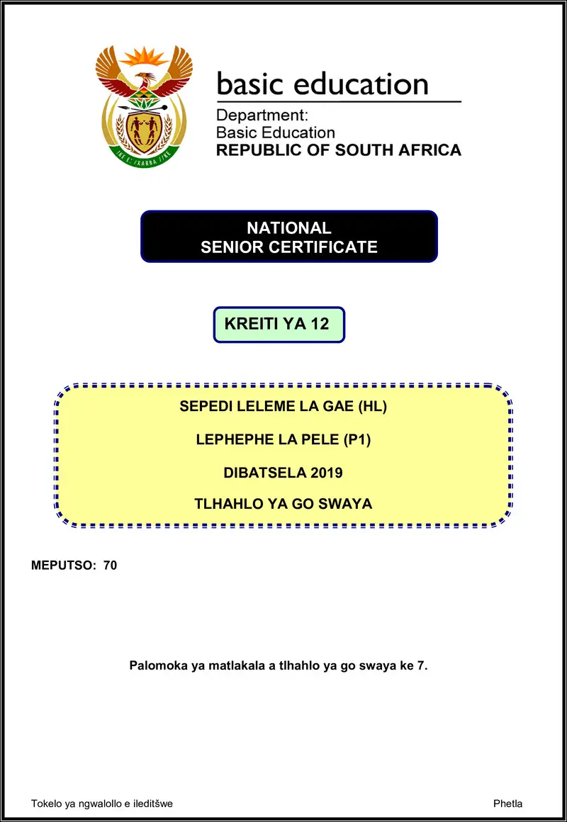 Sepedi Hl P1 Nov 2019 Memo Gr12