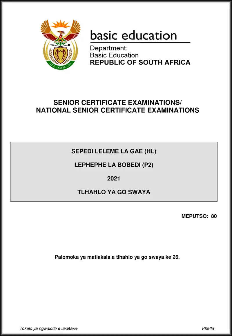 Sepedi Hl P2 May June 2021 Mg Gr12