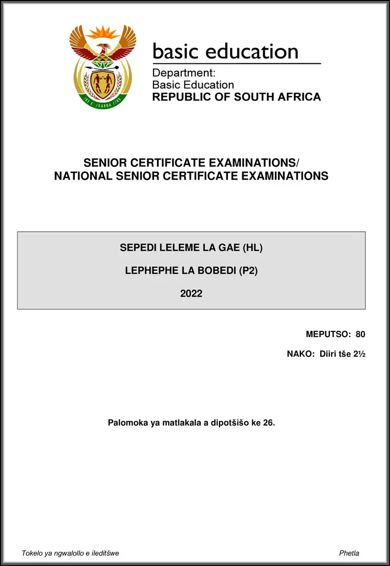 Sepedi Hl P2 May June 2022 Gr12