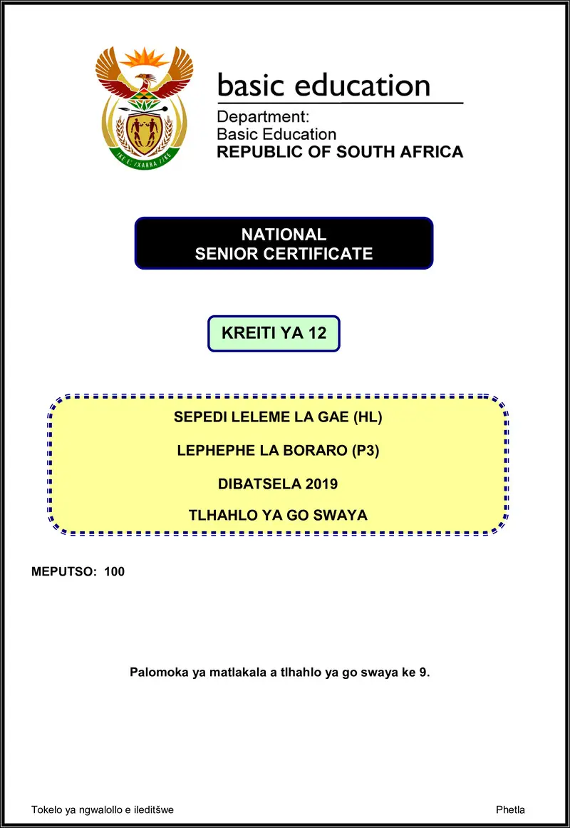 Sepedi Hl P3 Nov 2019 Memo Gr12